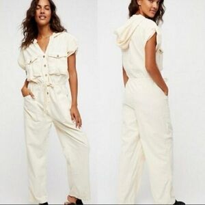 Free People Butter Cream Hooded Jumpsuit NWOT Size Small